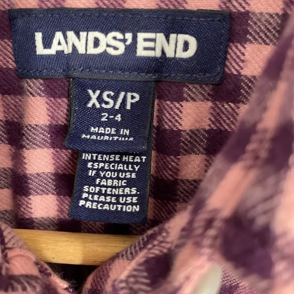 Lands‎ End Top Women’s XS Pink & Purple Gingham Plaid Flannel Fall CozyCore